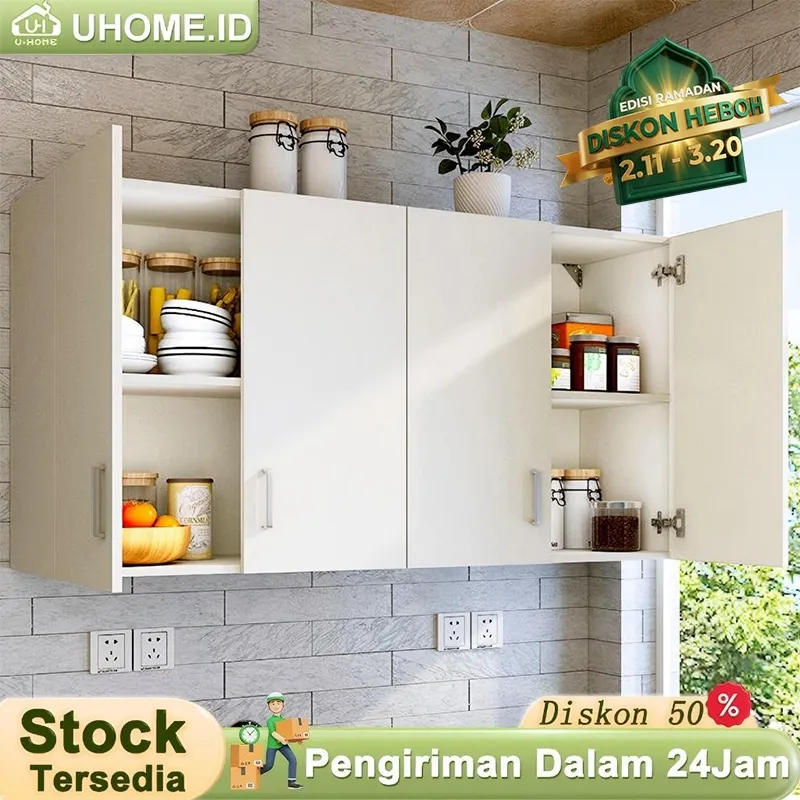 Kitchen Set Atas 4 Pintu Minimalis Lemari Dapur Gantung Rak Dapur Gantung Kabinet Dapur Serbaguna Murah120*30*80CM