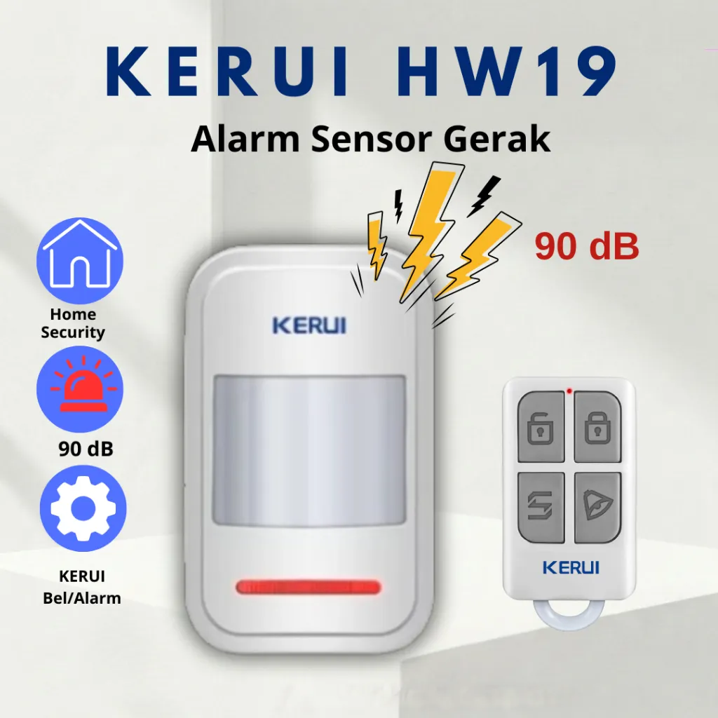Kerui Alarm Sensor Gerak HW19 Pir Motion Keamanan Rumah Kantor Anti Maling 90db Dengan Remote Control