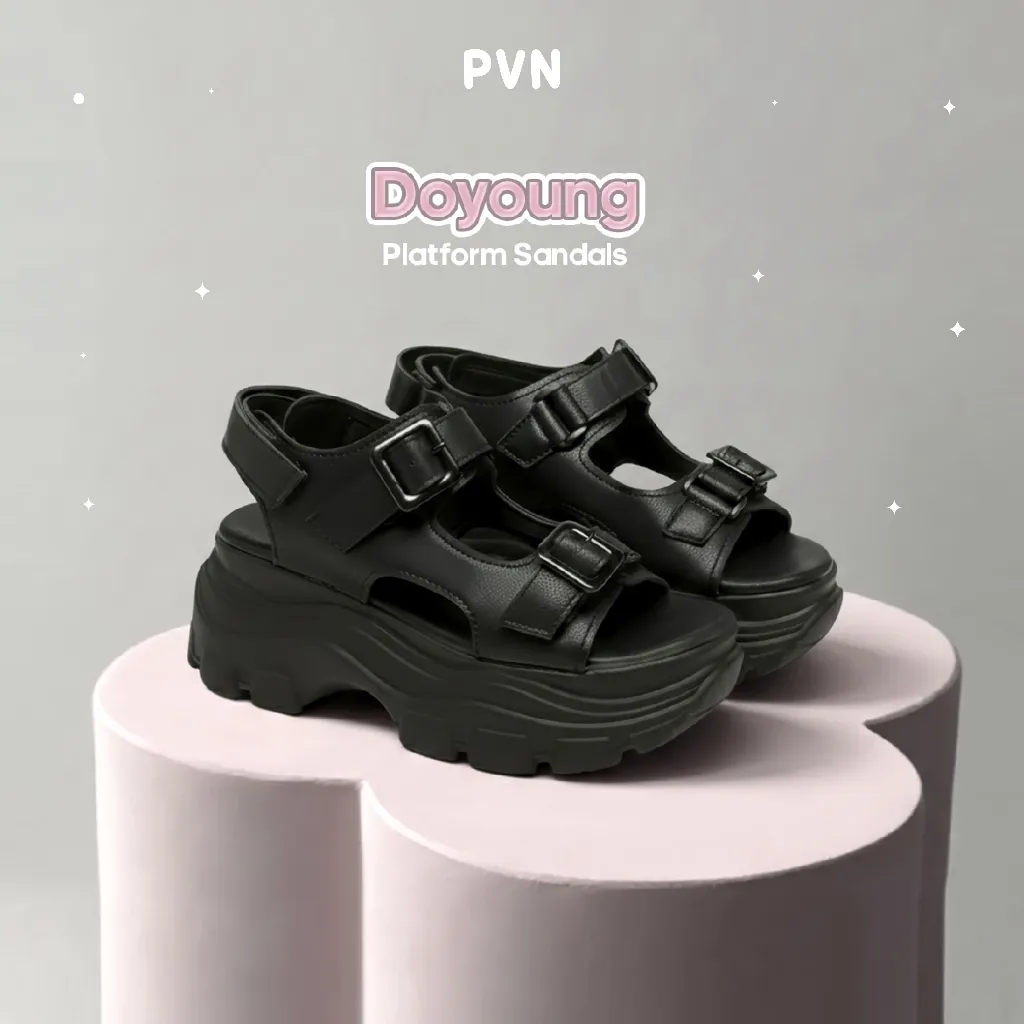 PVN Doyoung Sandal Wanita Tali All Black 397