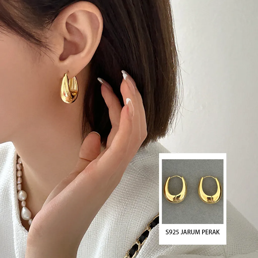 Auravibe Jewelry - S925 Jarum Perak Anting cincin polos tetesan air, selera desain khusus, anting stud Prancis kelas atas, buku terlaris baru, anting jarum perak murni untuk wanita