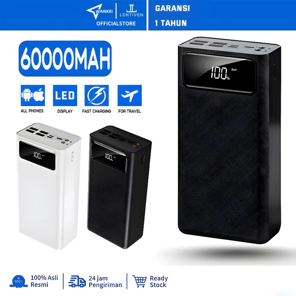 WANKEI LENTIVEN 60000mAh PowerBank 4 USB Fast Charging LED Digital Display Portable