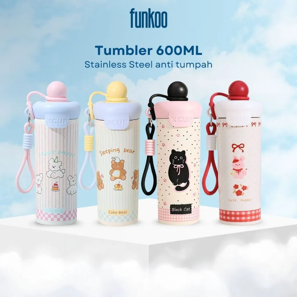 Funkoo Tumbler Stainless Xcup 600ml Karakter Lucu Anti Tumpah Food Grade Termos Minum Anak / Dewasa