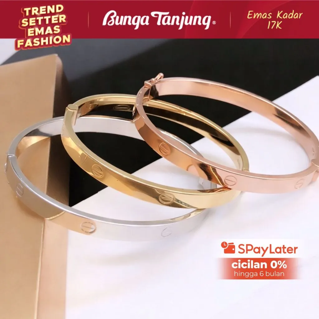 GELANG FASHION LOVE BANGLE CHARLOTTE LARGE - EMAS 17K - BUNGA TANJUNG GOLD