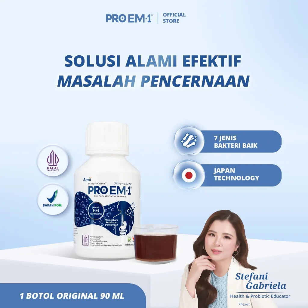 PRO EM1 Original 90ml | Suplemen Probiotik | Anak Dewasa Lansia Bebas Gula | Bakteri baik Untuk Pencerenaan | Imun | Maag | Gerd | Usus | Sembelit