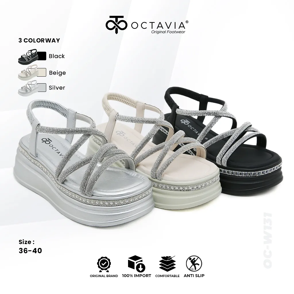 OCTAVIA Sandal Slingback Wedges Heels Wanita #OC-W131