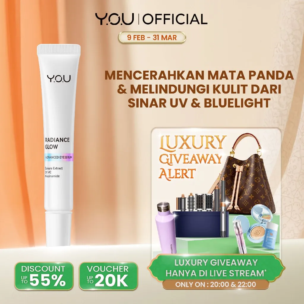 YOU Radiance Glow Advanced Eye Serum Eye Cream Mencerahkan Mata Panda dengan Sakura Extract, Niacinamide, Vitamin C, Collagen, Peptide