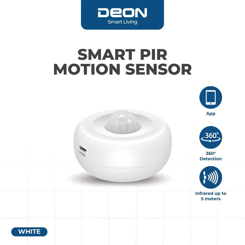 DEON Smart PIR Motion Sensor White | Sensor Gerak | Alarm Rumah Pintar