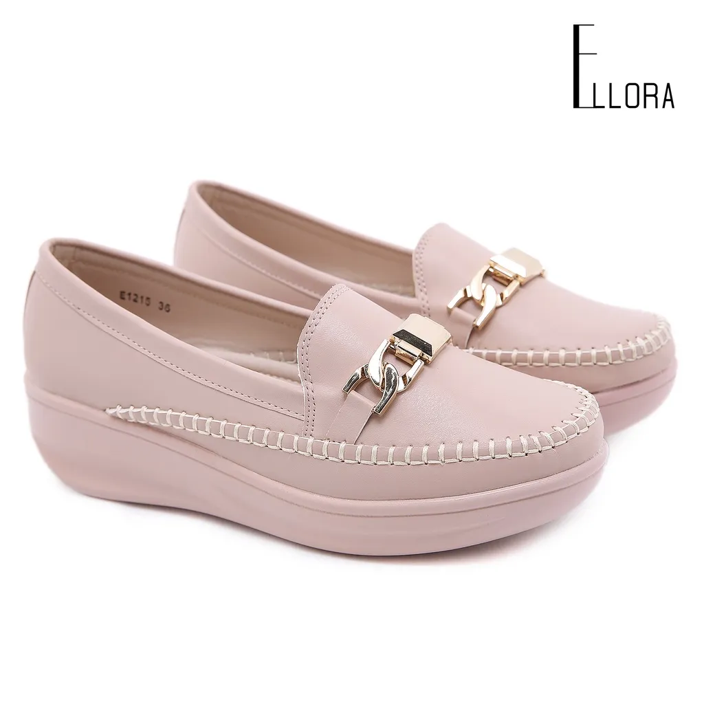 ELLORA E1215 Sepatu Wedges Wanita Import Kulit 5cm