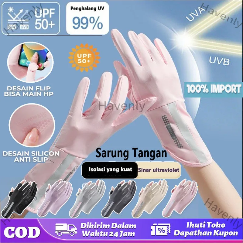 Sarung Tangan Wanita Anti UV Matahari UPF50 Panjang Antislip Sarung Tangan Motor Gloves-COD