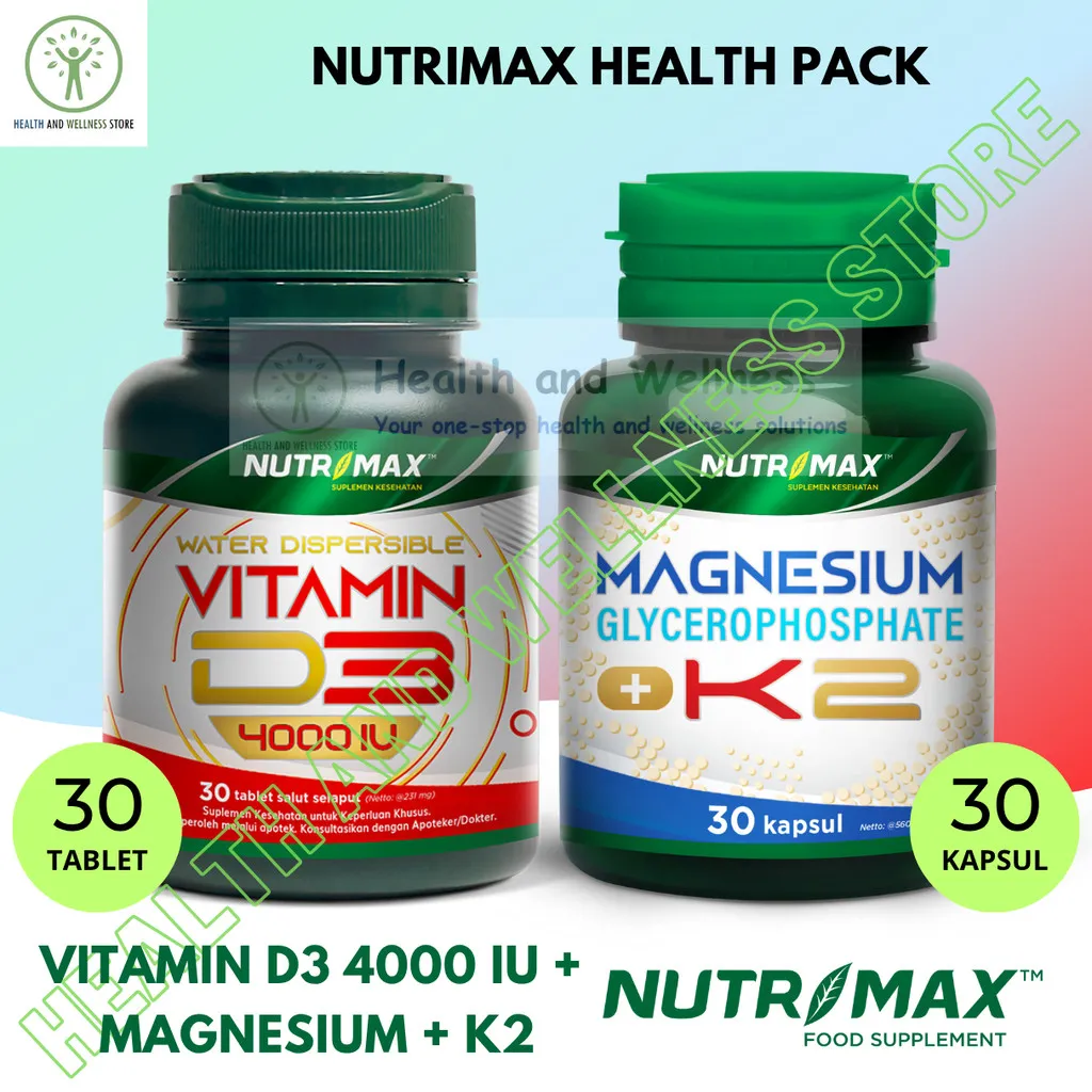 Nutrimax Vitamin D3 4000 IU Tablet Dan MagnesIUm Glycerophosphate K2 Kapsul Paket