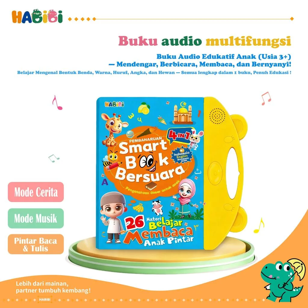Habibi E-Book Edukasi 4in1 Muslim 4Bahasa Elektronik Terang Inggris, Mandarin, Indonesia 26 Materi Smartbook Anak untuk Belajar Sambil Bermain Buku Pintar Elektronik 4 Bahasa