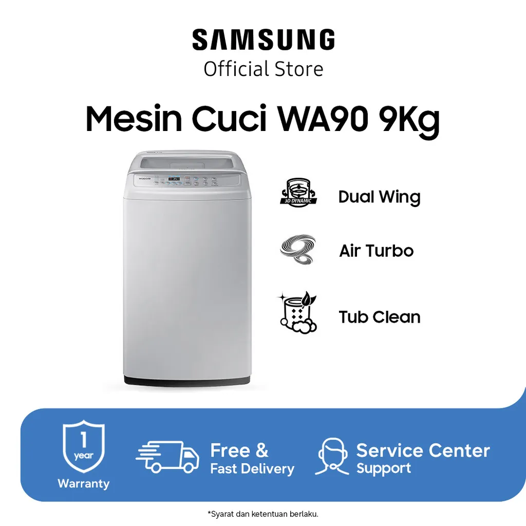 Samsung Mesin Cuci Top Loading 9Kg | Eco Tub Clean | WA90H4200SG/SE