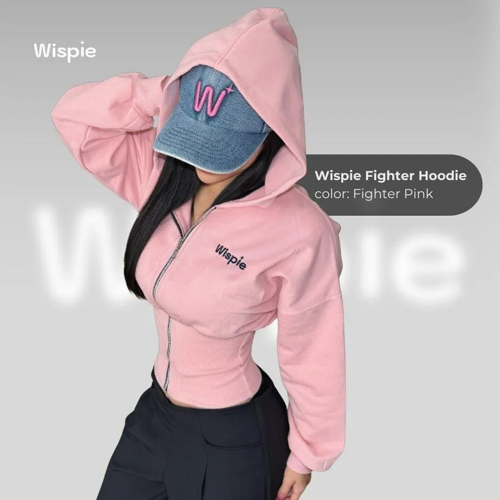 Wispie Fighter Hoodie | Jaket Tudung Fleece Wanita Fitted