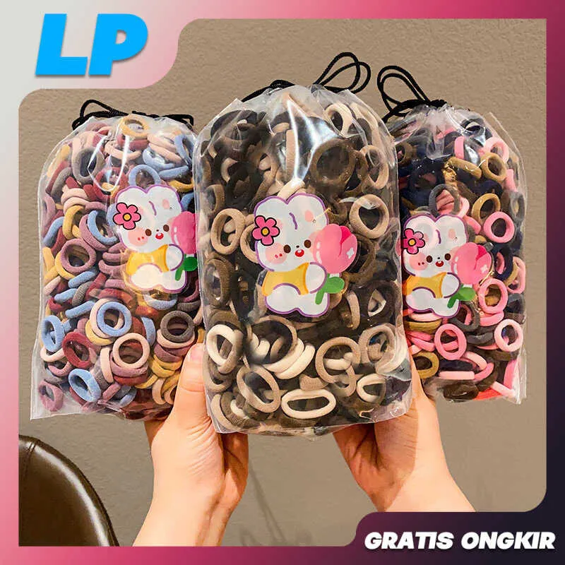 LAAPAKA - IKAT RAMBUT ISI 200 PCS KUNCIRAN RAMBUT ANAK ELASTIS MODEL DONAT MINI WARNA WARNI