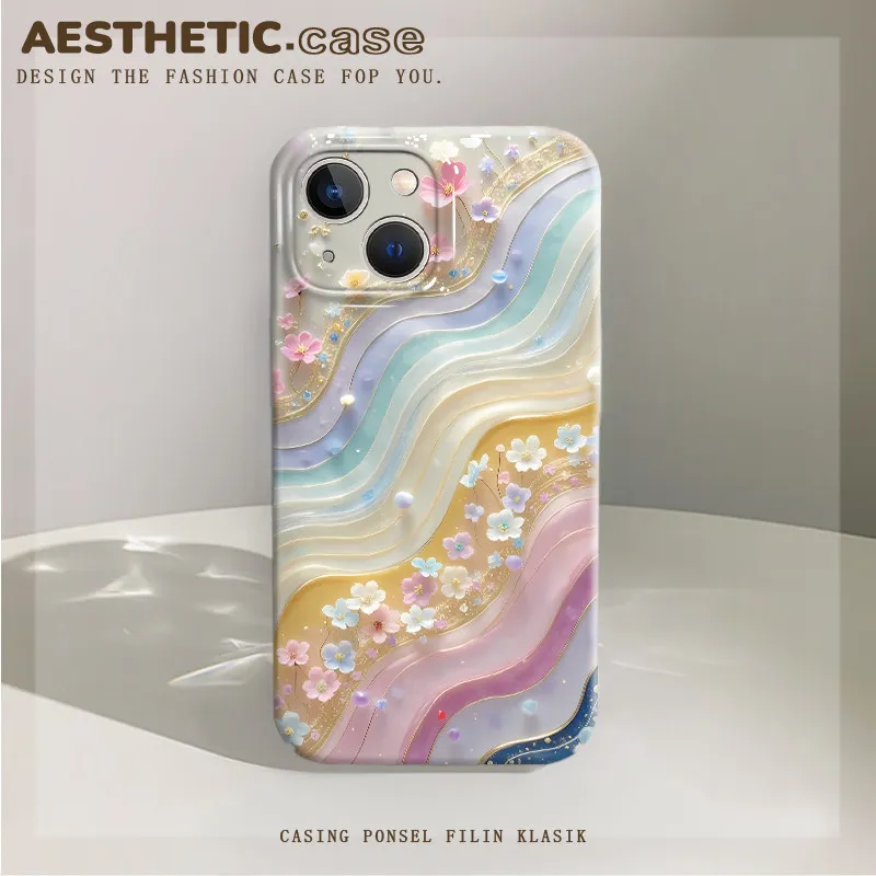 HD Casing hp glossy for iphone 11 12 13 14 Plus 15 pro max 6 6s 7 8plus x xs xr xsma aesthetic hardcase pink starmoon marble bunga butterfly unik lucu cassing ponsel FL4472SHHH