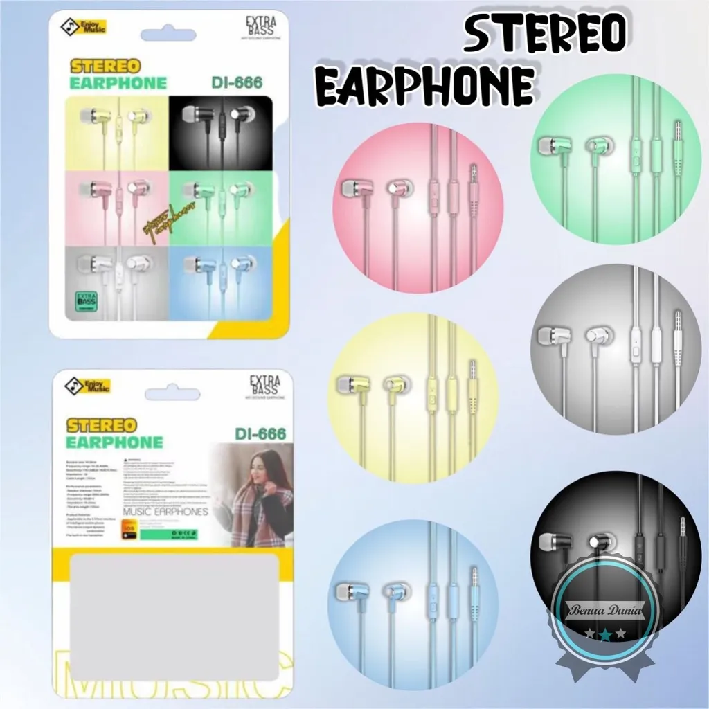 Earphone Headset Hf headsfree macaron piston super BASS DI666 for oppo Samsung vivo xiaomi Infinix realme BD3033