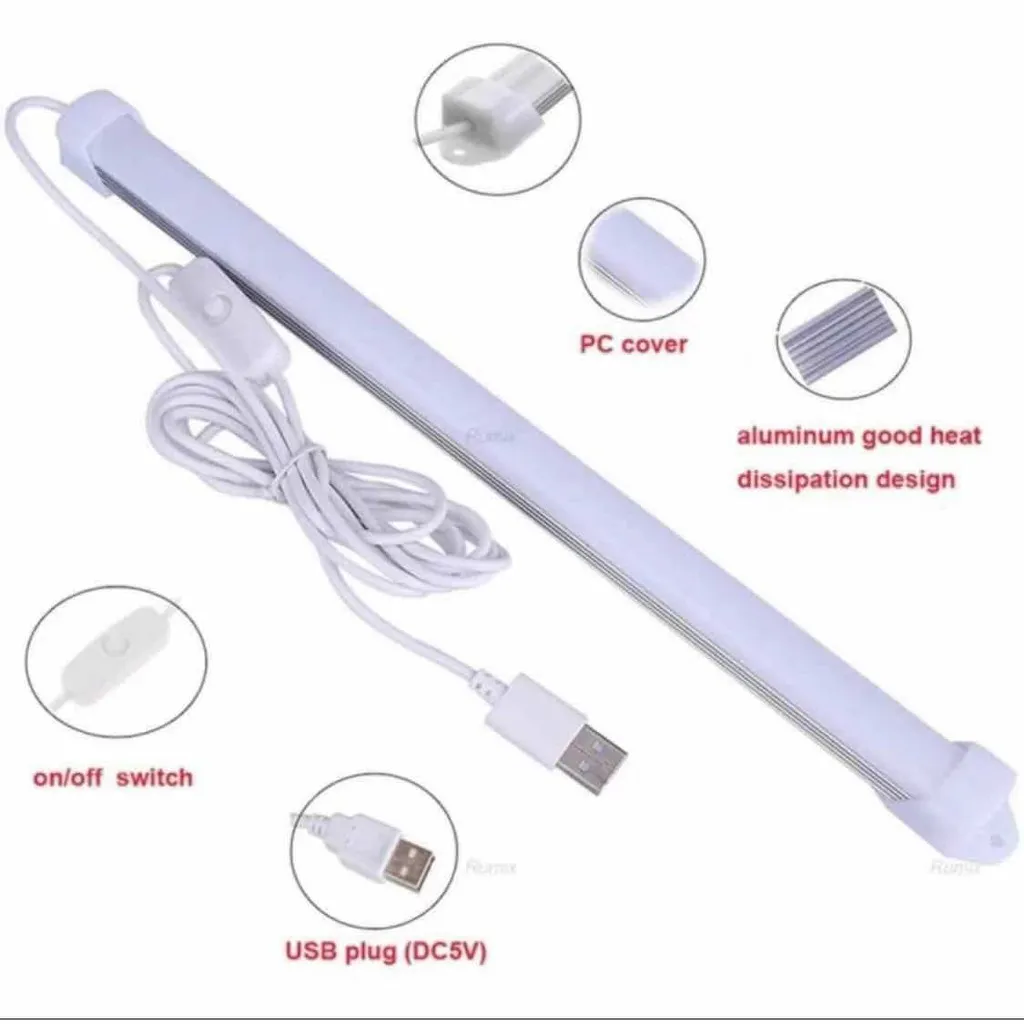 Lampu Neon Panjang /Strip Tabung LED USB Belajar Kerja Rumah Dapur/ Komputer Cahaya Portable Tempel