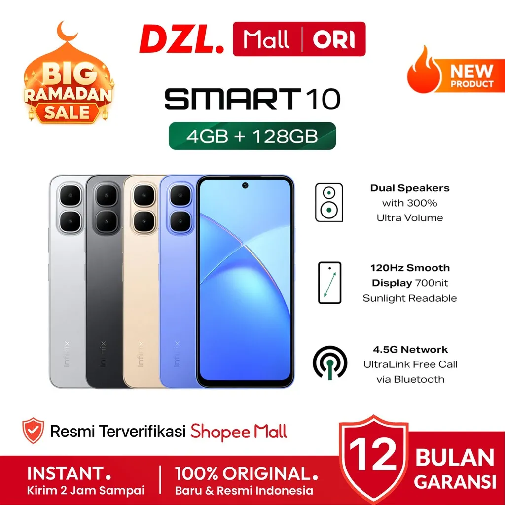 DZL - HP INFINIX Smart 10 4/128 4/64 GB Original Garansi Resmi Official Store Handphone Ori