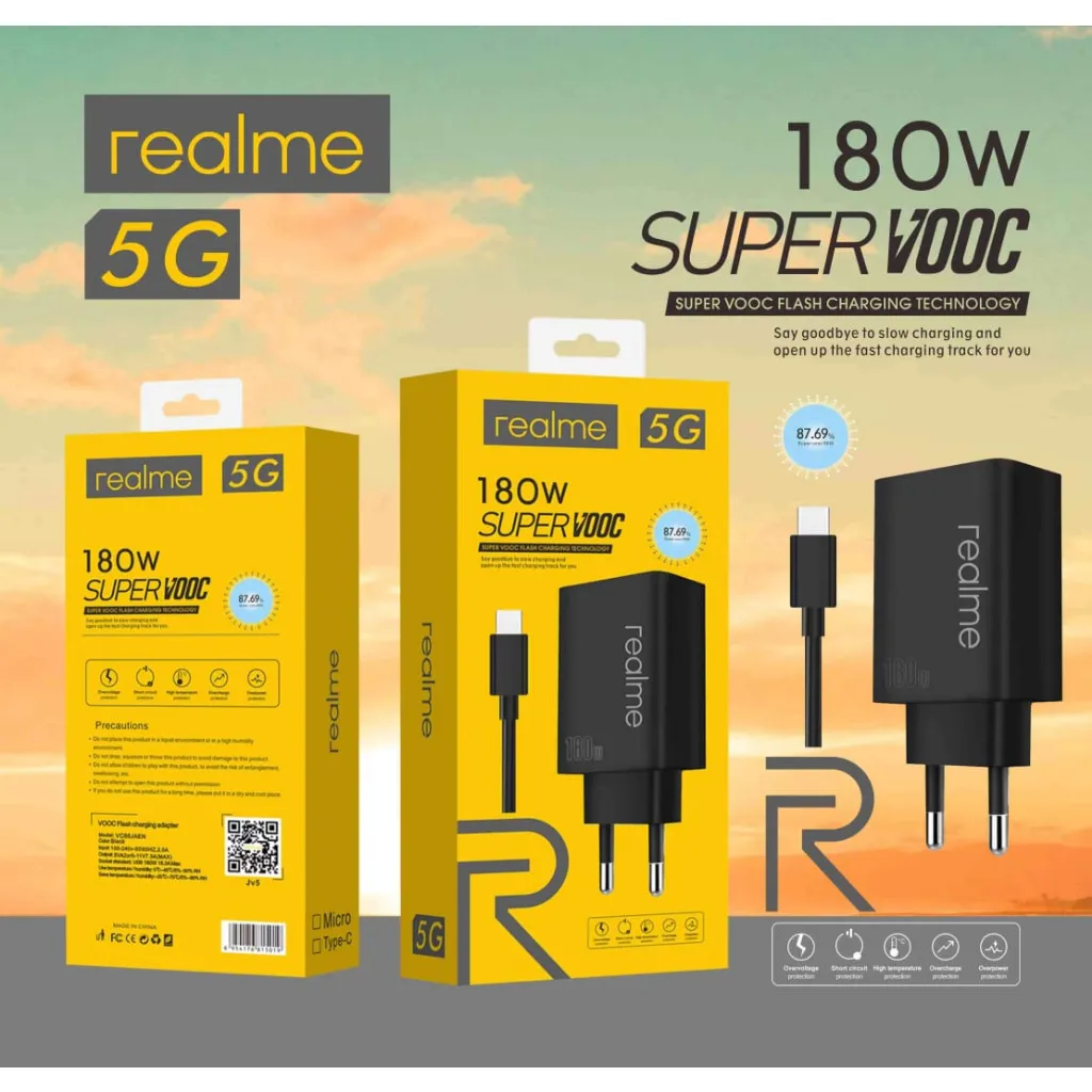 Charger 180w Kompatibel Realme 11 5G Super Vooc Set Kabel Micro & Type C [ROXY]