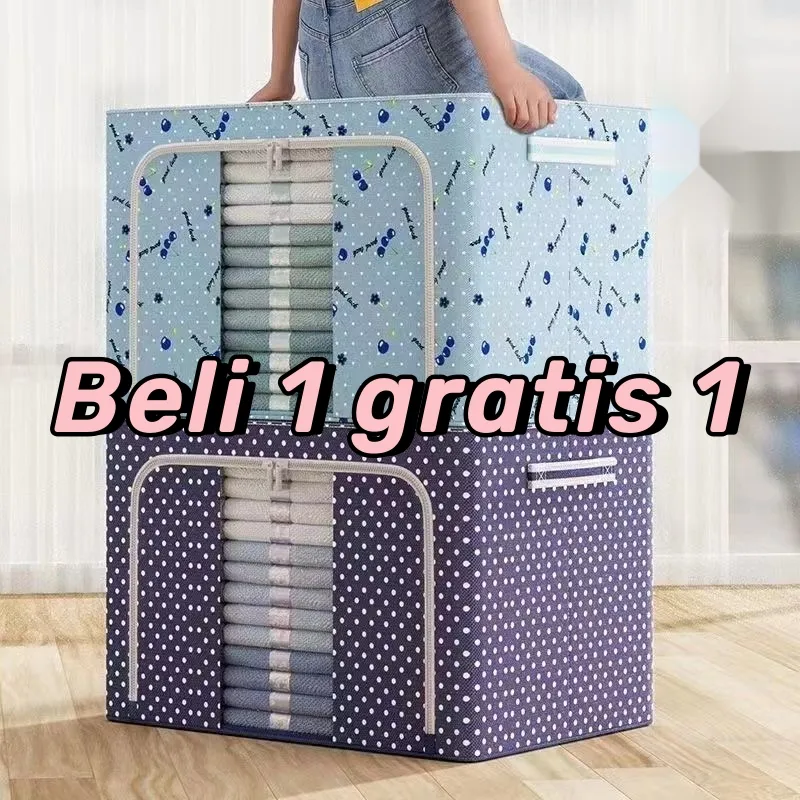 66L 100L 150L oxford kotak penyimpanan Lipat storage box pakaian serbaguna mainan box tahan lembab box storage frame baja Double Zipper container box