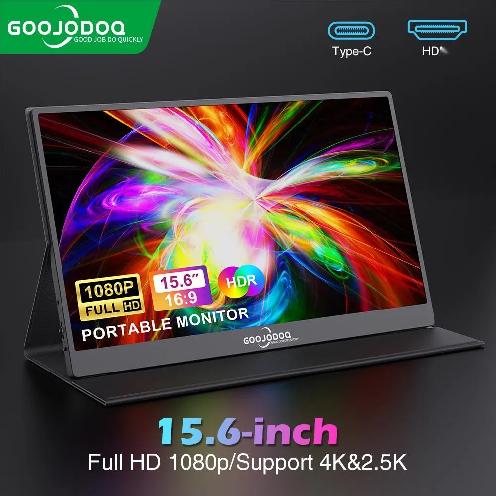 Goojodoq Portable Monitor for Laptop 15.6'' 1920*1080P 4K FHD IPS Display Portable Monitor for iPad/PC/Mac/Phone/Xbox Switch/PS4