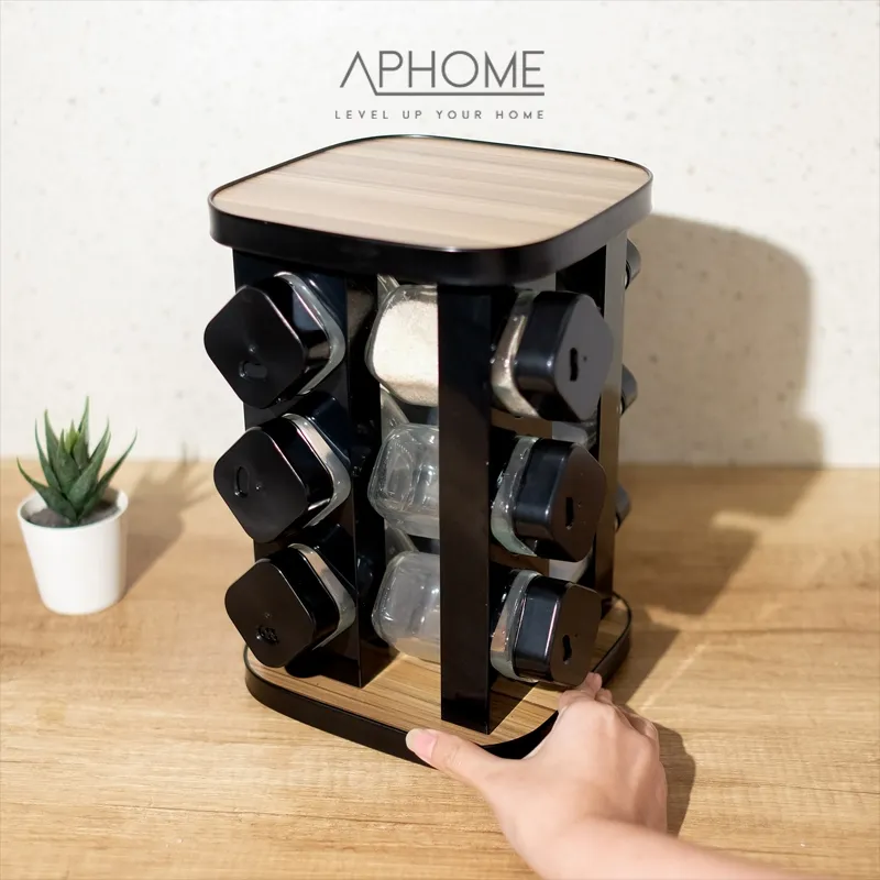 APHOME Wadah Bumbu Putar Set 12PCS Rak Bumbu Berputar Spice Jar Rotating Rack Tempat Bumbu Set NAIRA