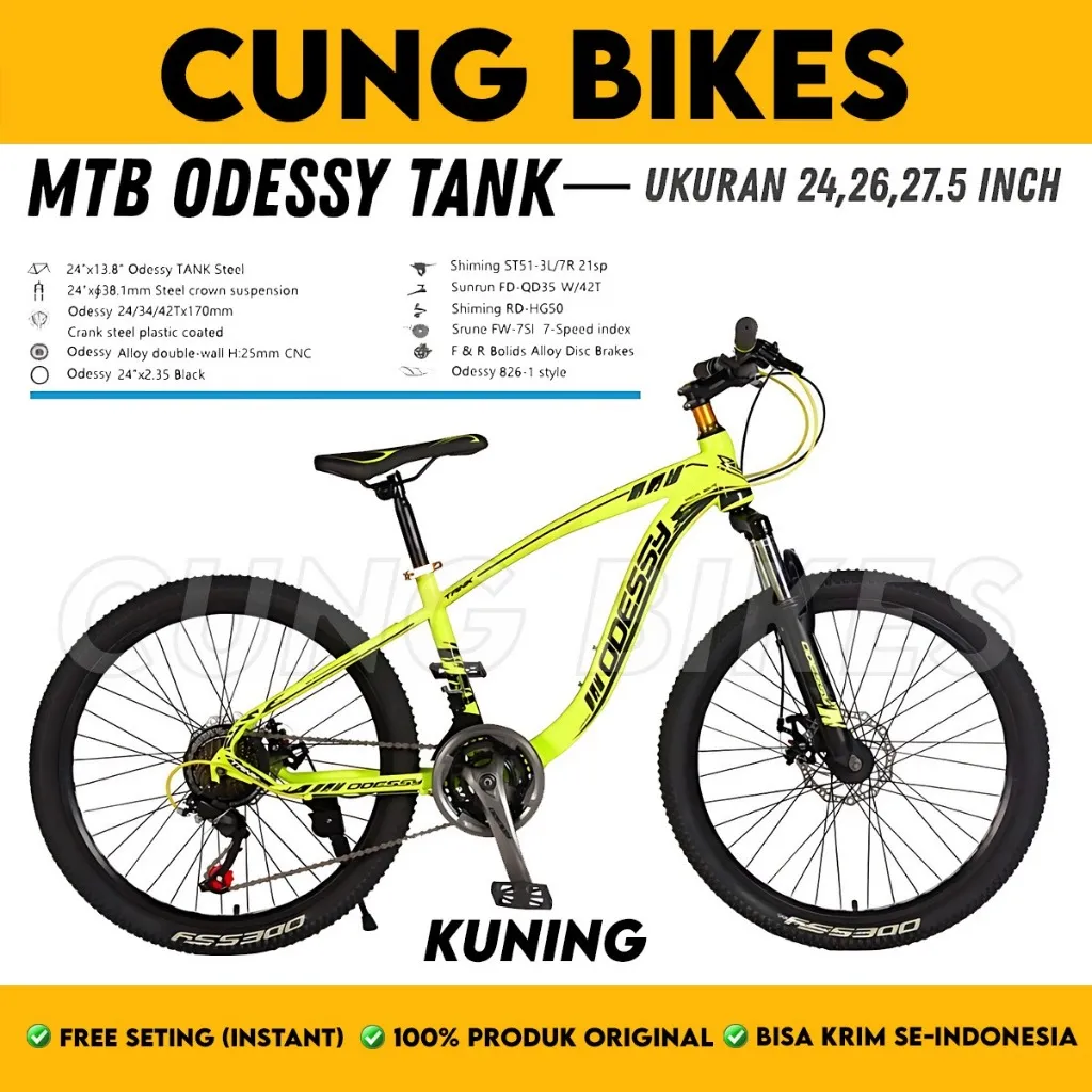 Sepeda Gunung Odessy TANK ukuran 24 26 27,5 Inch Rem Cakram 21 Speed