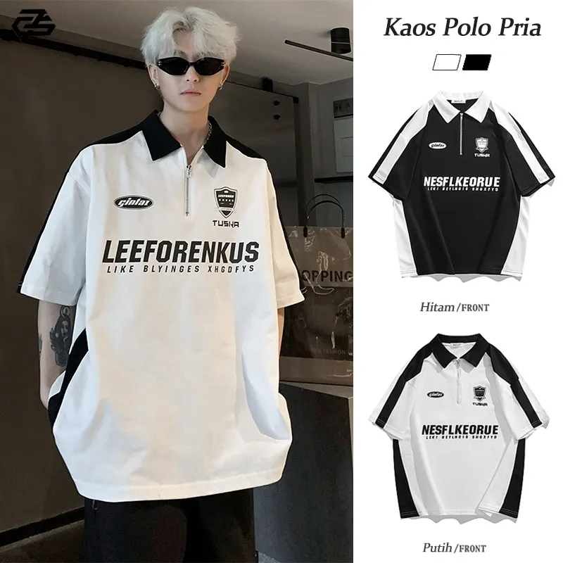 Kaos Oversize Polo Shirt Pria T shirt Pria Black & White Kaos Polo Pria Korean Style lengan pendek Vintage Shirt Kaos Polo Shirt Pria Kaos Polo Premium kaos lengan pendek pria kaos kekinian pria baju t shirt pria hitam atasan putih