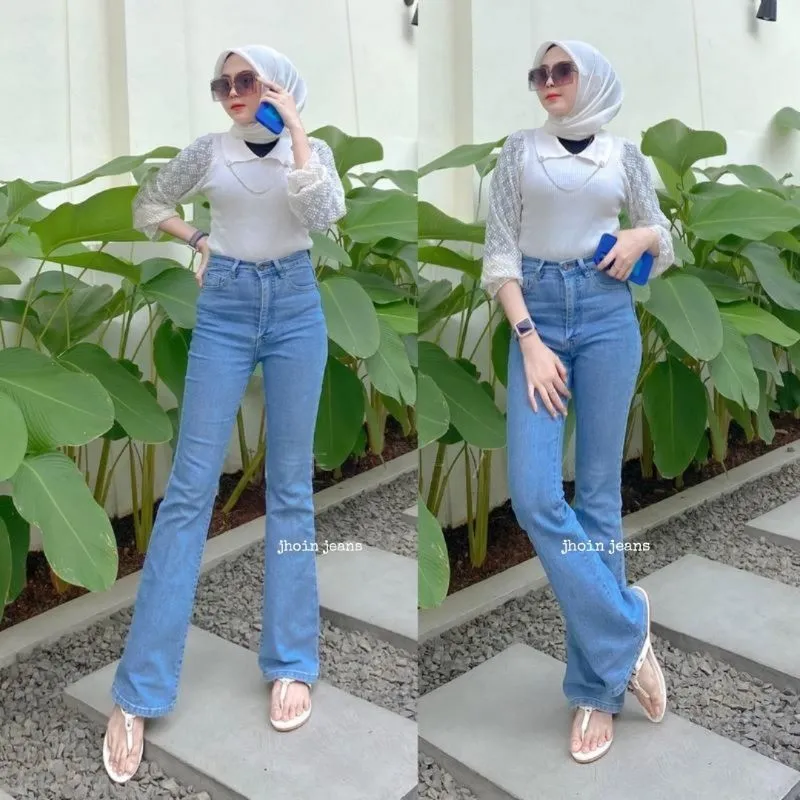 Highwaist Cutbray Jeans Wanita Kekinian