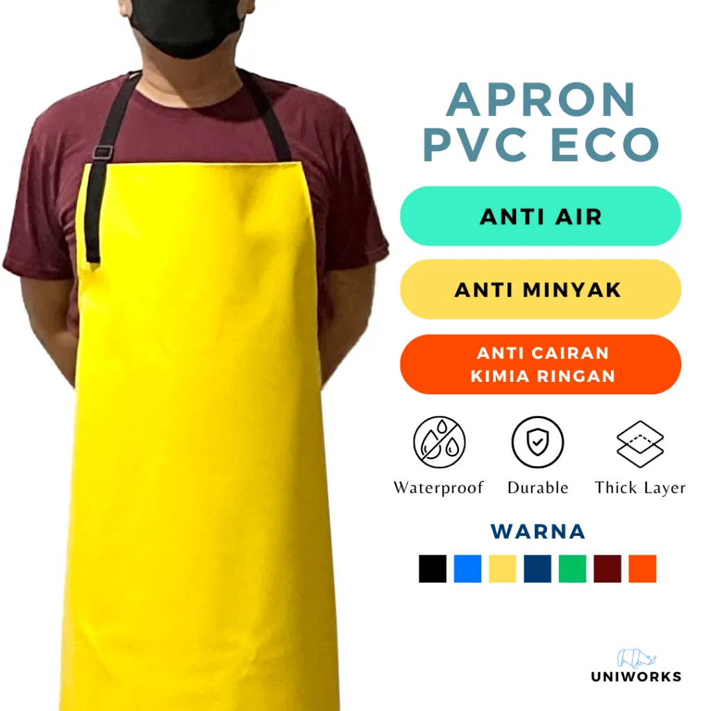 UNIWORKS Celemek Masak Anti Air dan Minyak - Apron Dapur PVC Waterproof Seri ECO