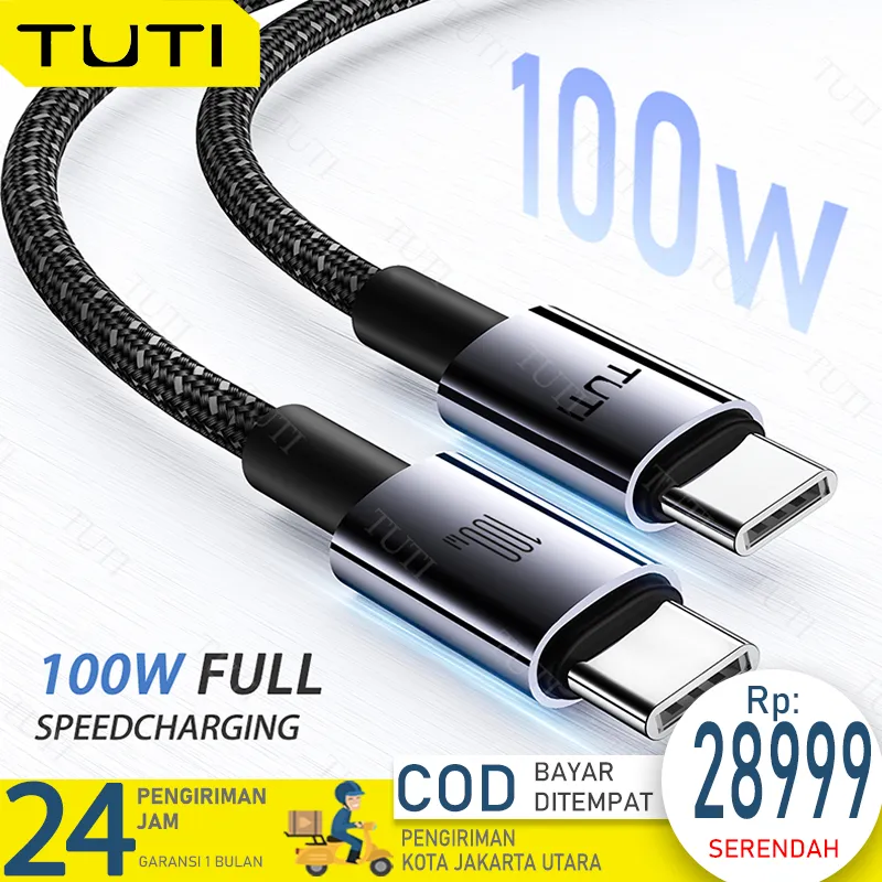TUTI Kabel Data 5.0A 20V Fast Charging Type C To Type C Cable Data Type C 100W 1.8M for Smart Phone Huawei Xiaomi