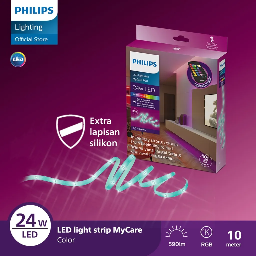 Lampu Philips LED Strip MyCare 24W  10M Plug and Play RGB Color