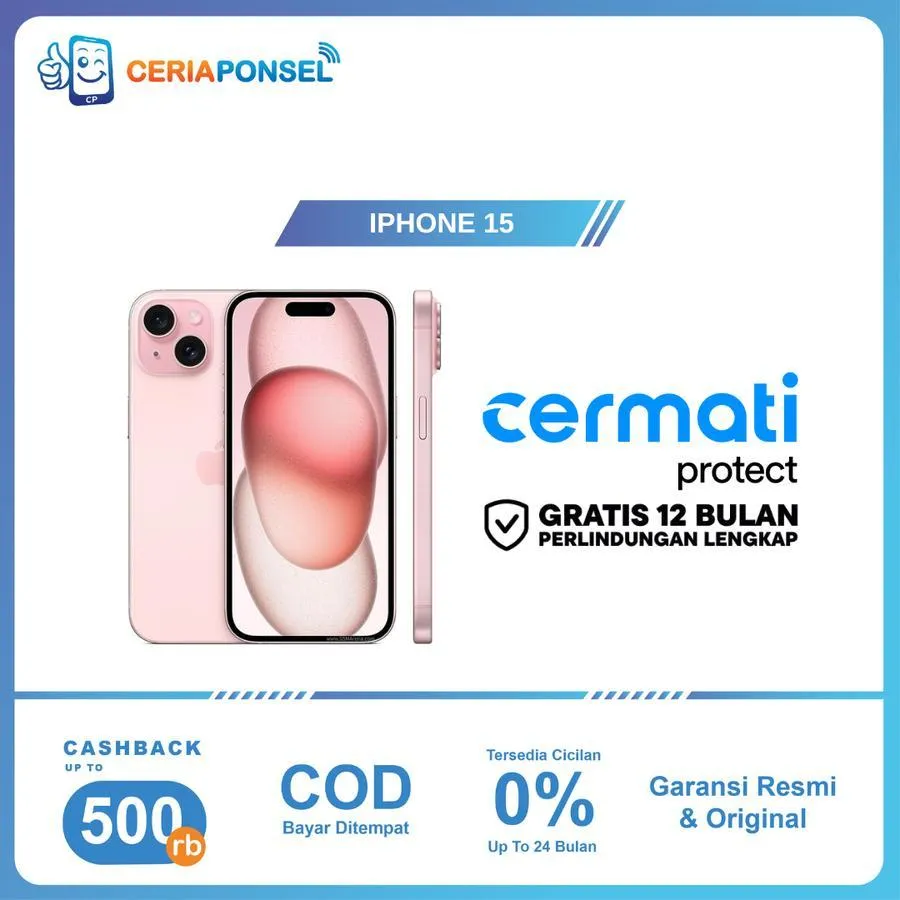 iPhone 15 128/256Gb A16 Bionic, Garansi Resmi 1 Tahun + Extra Warranty 1 Tahun