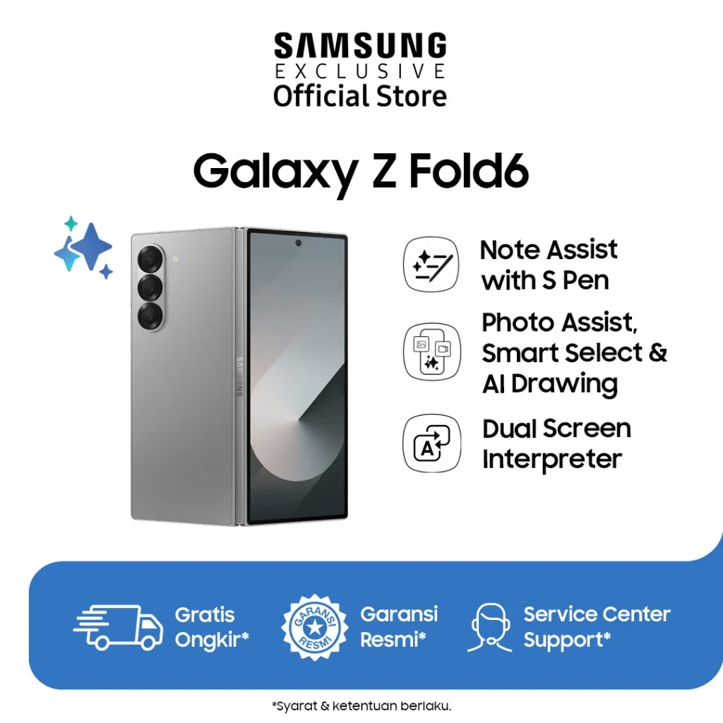 Samsung Galaxy Z Fold6 12/256GB - Silver Shadow | Smartphone AI, AI Phone, Smartphone Lipat, Android, Kamera 50MP, Layar Besar