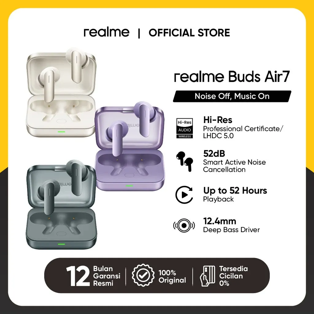 realme Buds Air 7 Up to 52 Hours of Playback | 12.4mm Deep Bass Driver| IP55 Dust & Water Resistant|