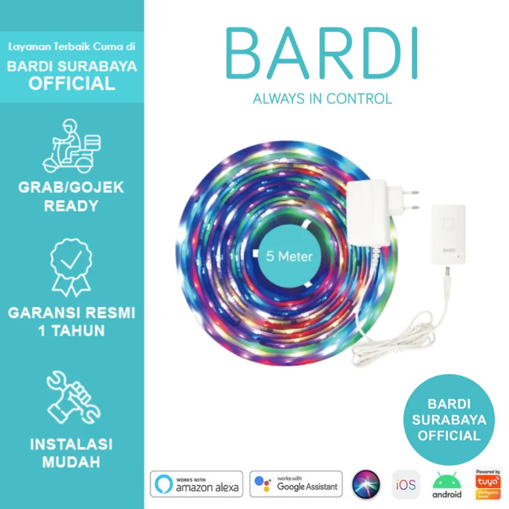 BARDI Lampu Smart Flowing LED Strip 5M with Adaptor Running RGBWW Wifi Gaming Party Dekorasi Dugem