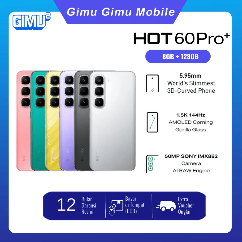 [New Launch]Infinix Hot 60 Pro+ 8/128GB - Up to 16GB Extended RAM - Helio G200 - 6.78 inch 1.5k AMOLED - 50MP - 5160 mAh - NFC