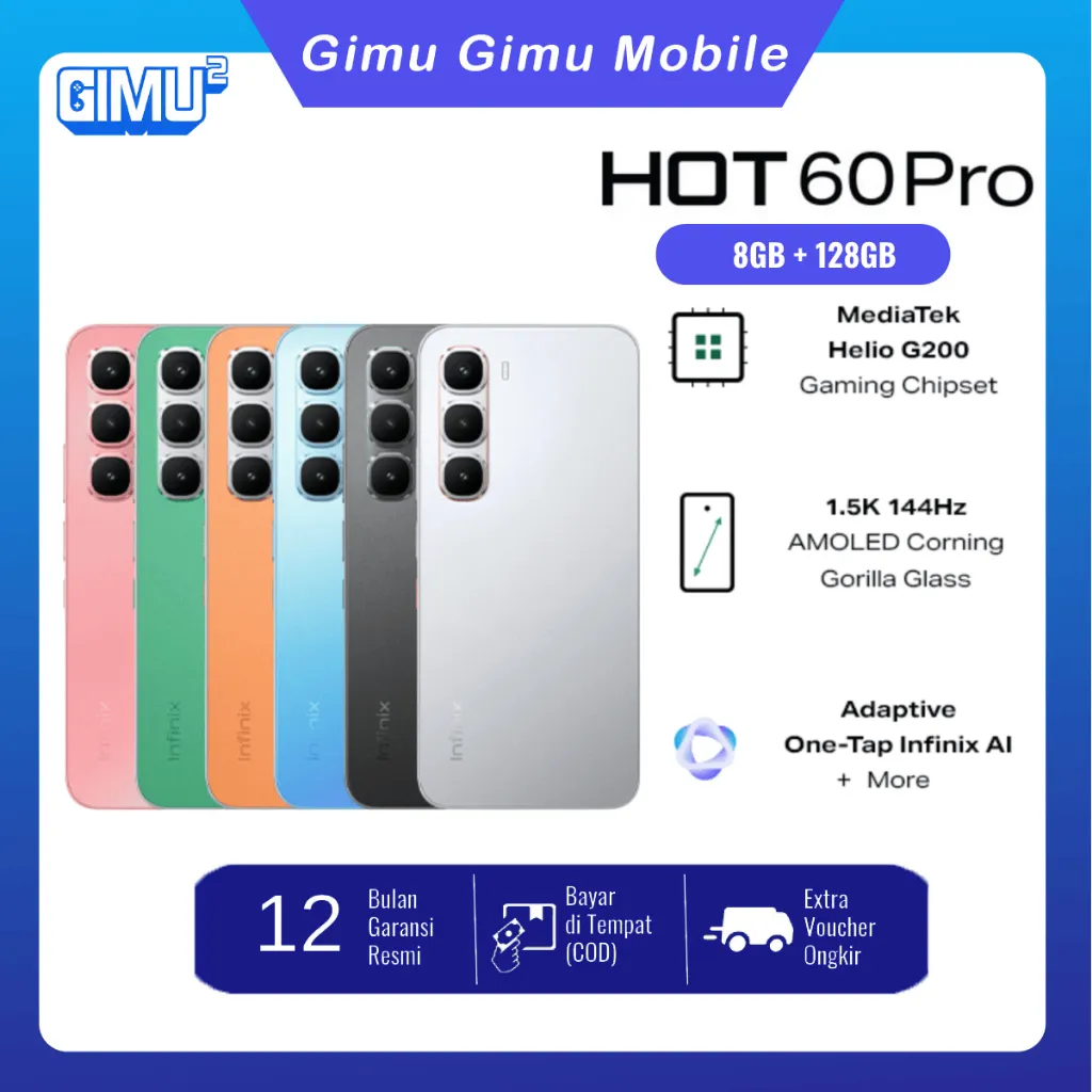 Infinix Hot 60 Pro 8/128GB - Up to 16GB Extended RAM - Helio G200 - 6.78 inch 144Hz AMOLED - 50MP - 5160 mAh - NFC
