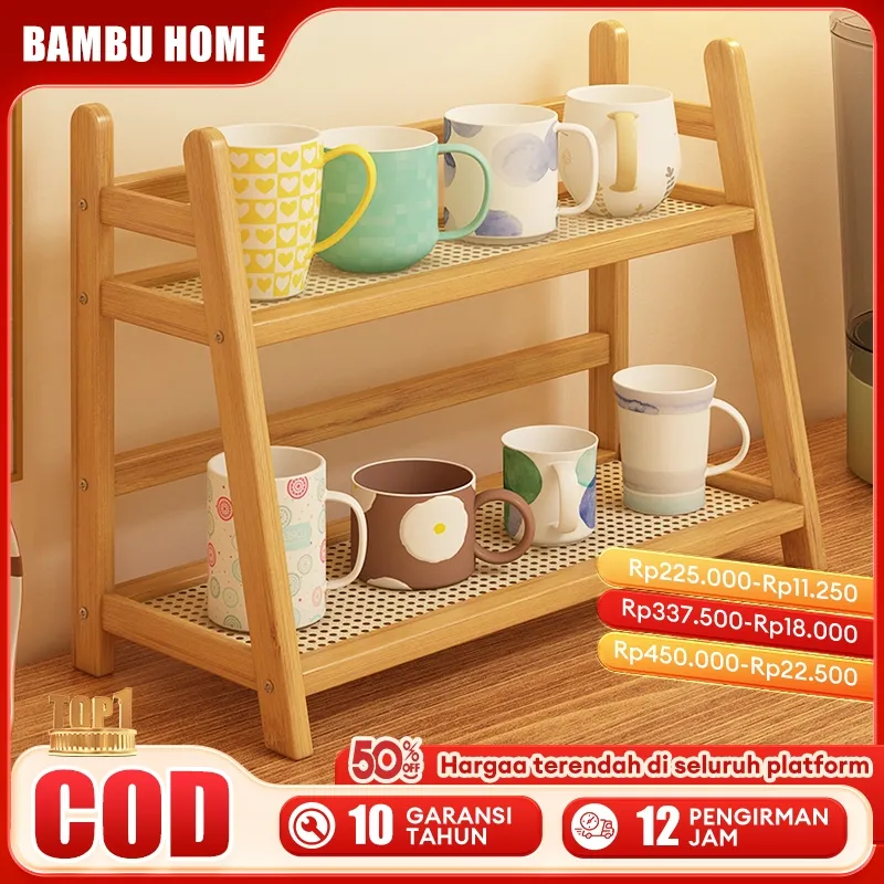 Rak Bumbu Dapur Kayu Rak Bumbu Dapur Estetik Kayu Rak cangkir Rak kopi Rak dapur Rak multifungsi