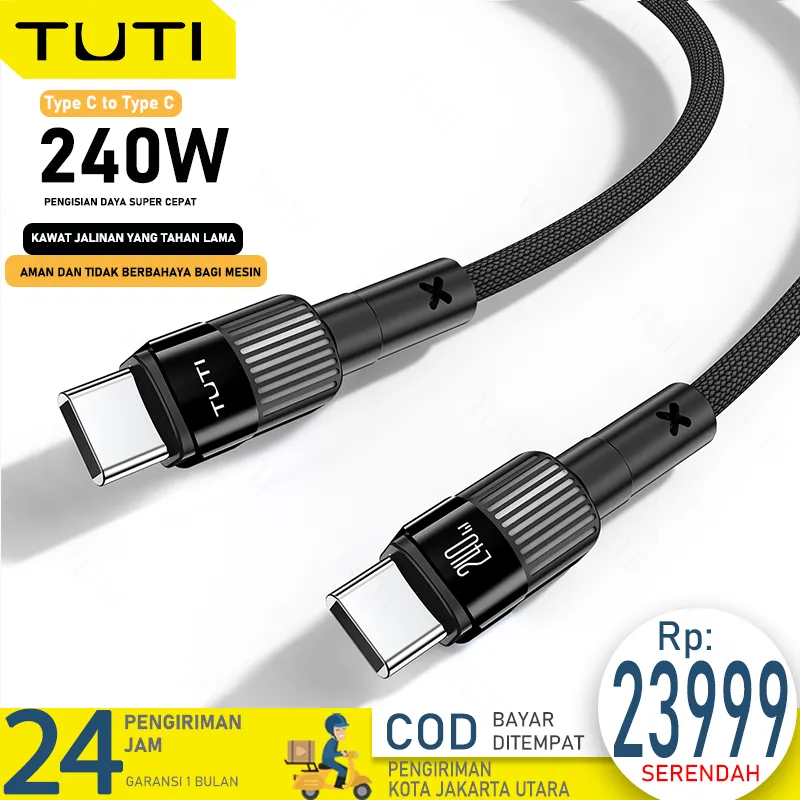 TUTI Kabel data Nylon USB to Type C Fast Charging 6A 66w 0.5m for Smart Phone Huawei Xiaomi