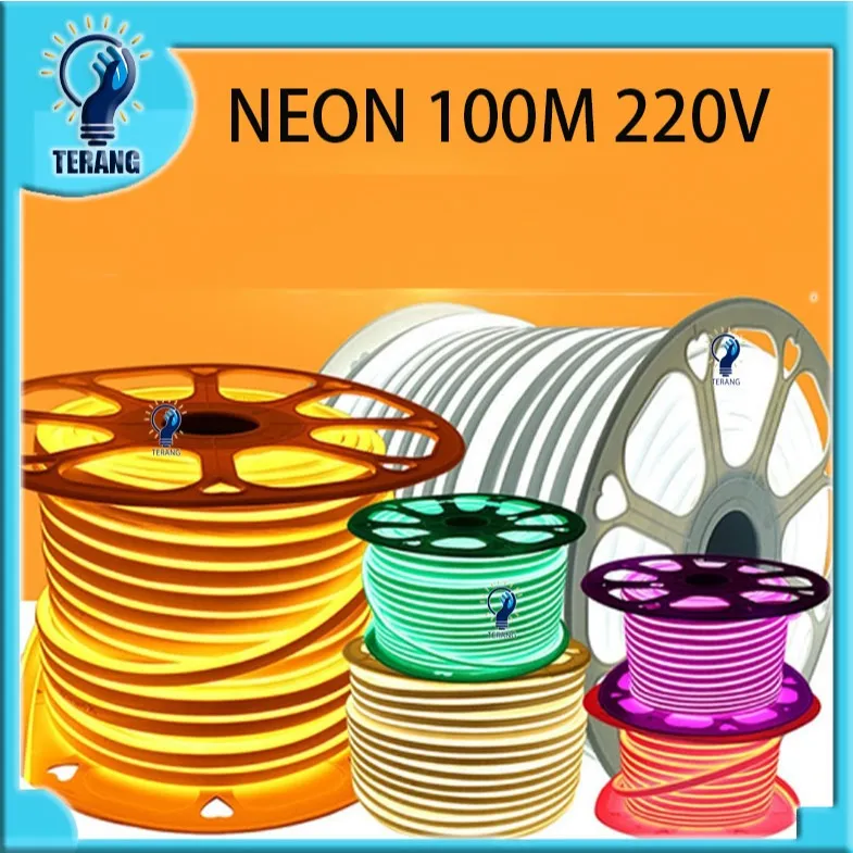 LAMPU LED NEON FLEX SELANG 220V 100METER FLEXIBLE SIGN STRIP OUTDOOR INDOOR + BONUS Socket 5pcs