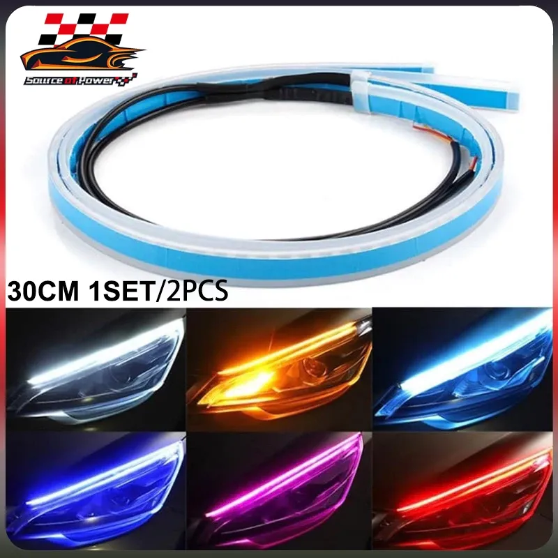 2PCS lampu alis lampu alis running 2 mode lampu alis running 30cm Led lampu alis motor mobil