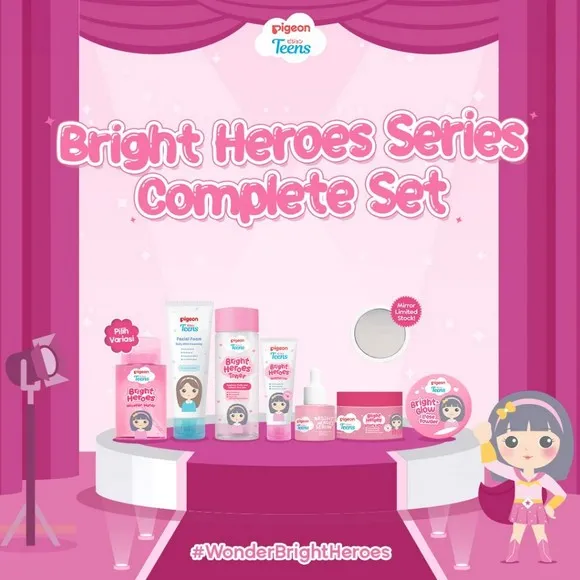 Pigeon Teens Isi 7 Bright Heroes Series Complete Set Brightening | Niacinamide infused | Alcohol free | Skincare Perawatan Wajah Anak Remaja Mencerahkan