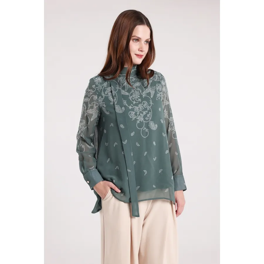 MINIMAL - Lacy - Blus Chiffon Wanita Motif Paisley - Green