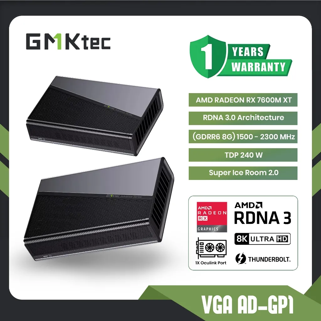 Exsternal GPU docking station GMKtec AD-GP1 with AMD Radeon RX 7600M XT GPU Graphics Card / PORT OCULINK