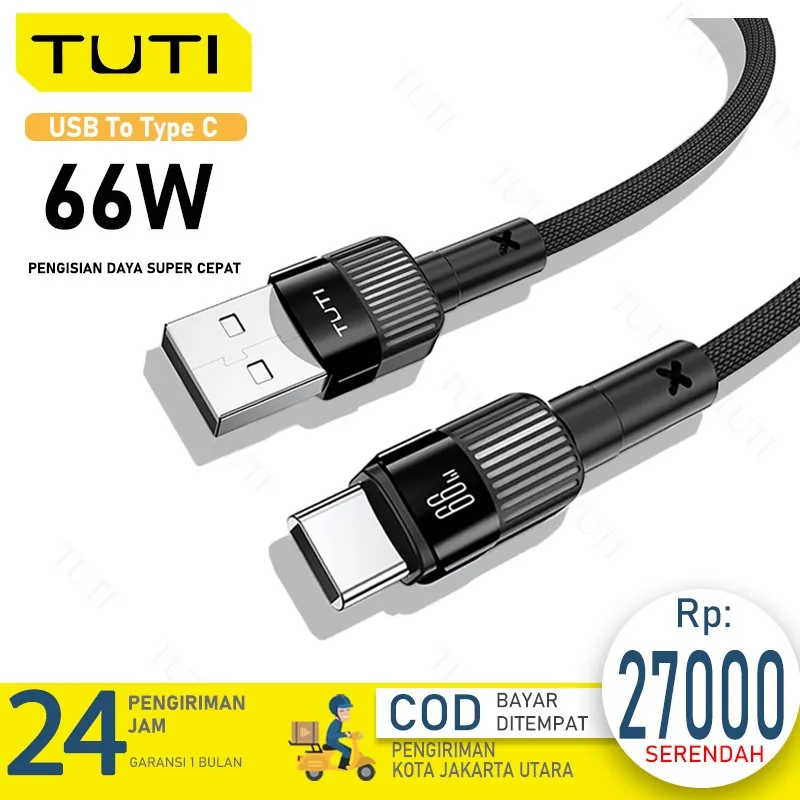 TUTI Kabel Data Micro USB To Type C Nylon 66W 6A 3M Fast Charging Untuk Smart Phone Huawei Xiaomi