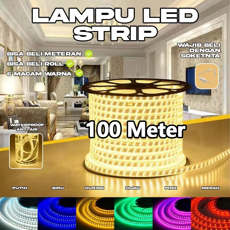 Lampu LED STRIP 5050 SMD 100 Meter LED Strip50 SMD Bonus 5 Soket