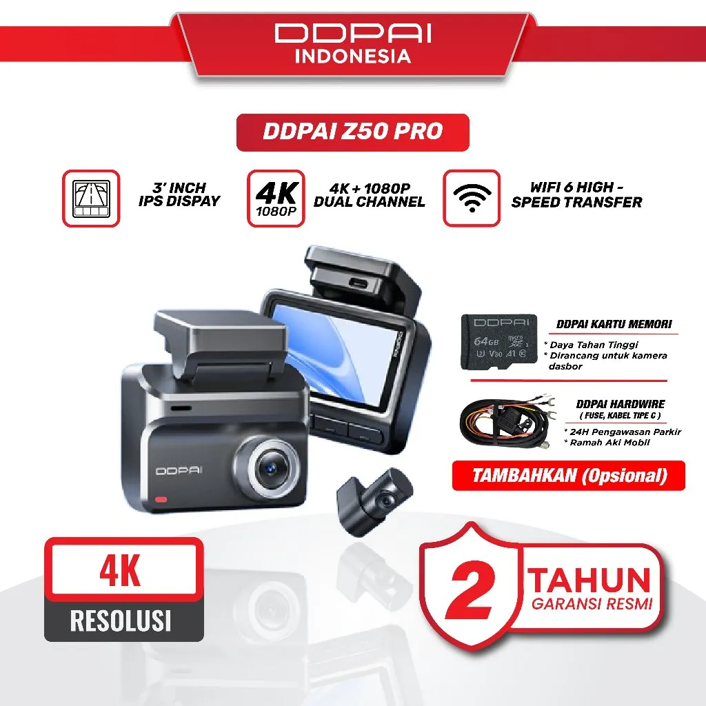 DDPAI Z50 PRO Dual 4K Front and Rear Dash Cam 2160P Full HD  Super Capacitor Dash Cam