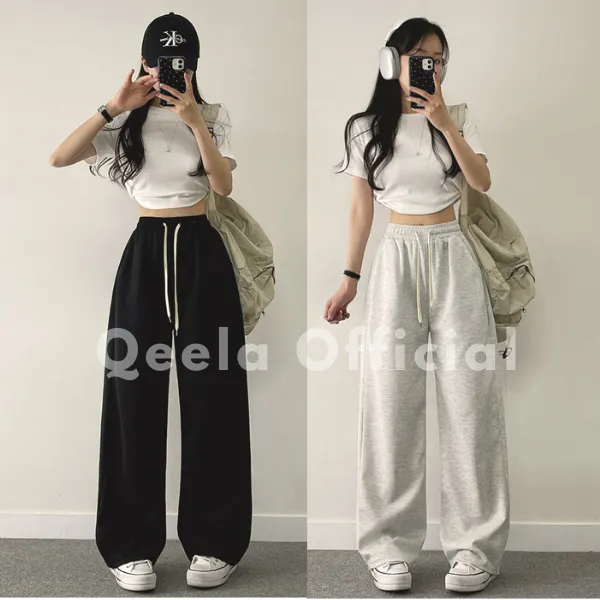 Loose Pants Basic Celana Casual Daily Training Oversize Wanita Korean Style Bahan Flacee