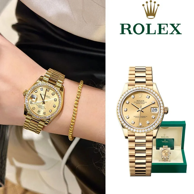 【Rolex】100% ASLI Jam tangan Rolex Wanita Diamond Datejust 179138-83138G 31mm Tahan air Jam tangan Automatic Garansi 5 tahun 18K Gold uang perantara Teflon material Stainless (Oystersteel) SUPER GRADE AAAAA